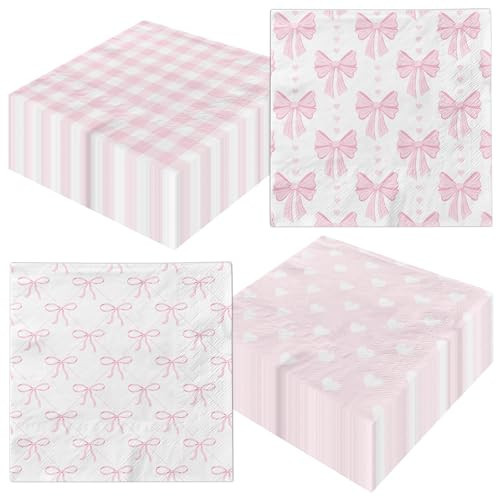 Pink Bow Decorations Napkins,40pcs Bow Paper Napkins Disposable Pink Bow Napkins for Girls Coquette Birthday Bow Party Baby Shower | Amazon (US)