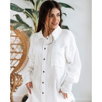 Oversized Button Up Florene Muslin Shirt For Woman, Loose Fitting Woman Organic Loungewear Pajama Top, 100% Cotton Fabric | Etsy (US)