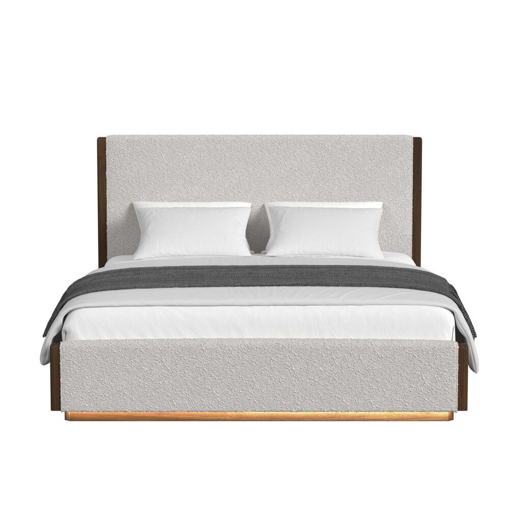 Perth King Upholstered Bed with Boucle Beige and LED In Beige and Brown | 1stopbedrooms