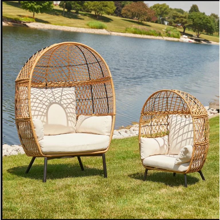 Better Homes & Gardens Kid's Ventura Outdoor Wicker Stationary Egg Chair with Cream Cushions | Walmart (US)