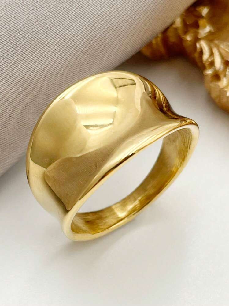Mazuer 1pc 18k Stainless Steel Simple Wide Face Ring For Women, Dating Gift, Daily Commute | SHEIN