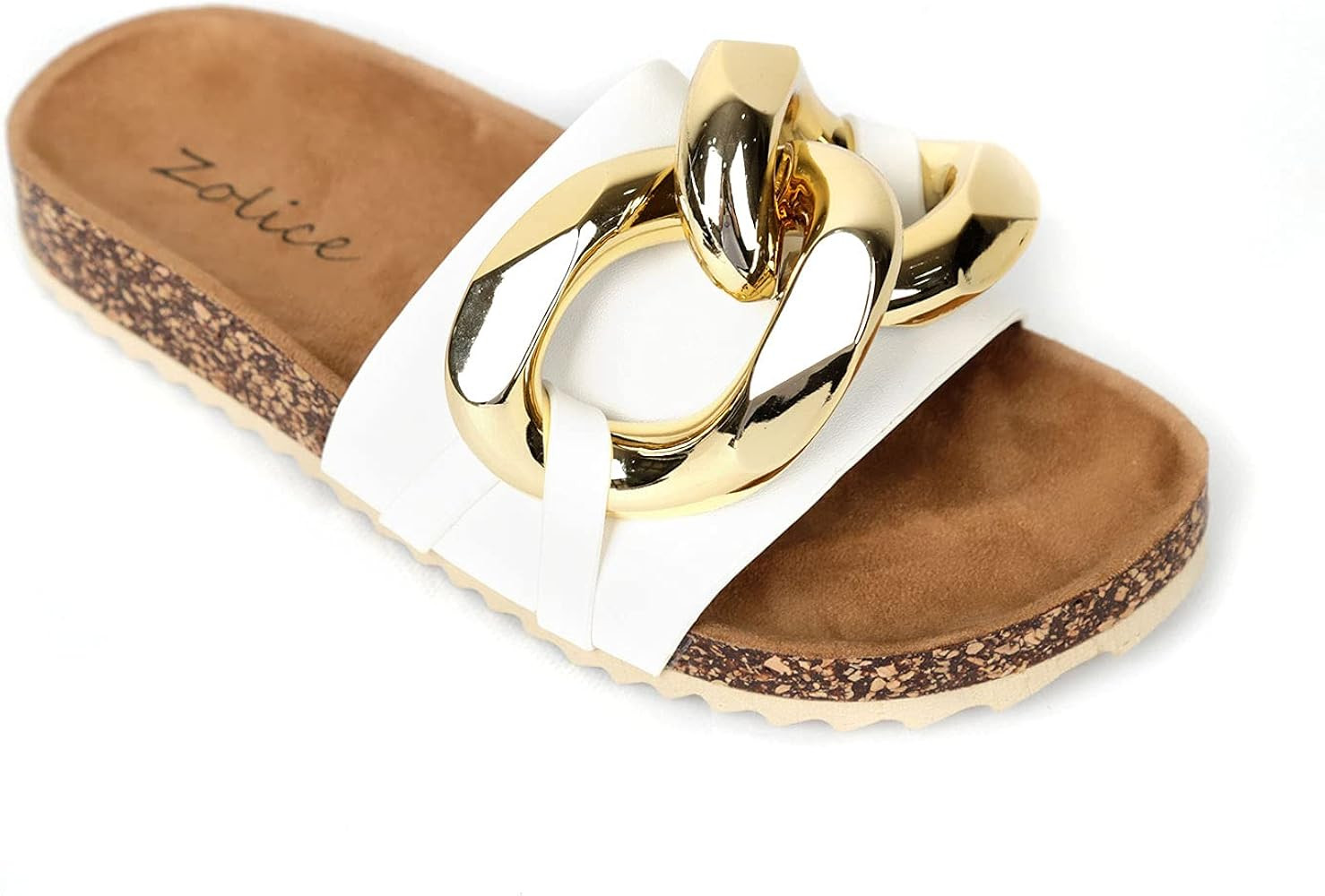 Women's Summer Slippers Open Toe Flat Sandals big Metal Chain PU leather Slides Shoes | Amazon (US)