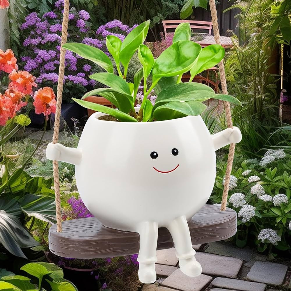 Small Swing Smiley Face Hanging Planter Pot for Indoor Outdoor Plants, Cute Swinging Plant Pot, H... | Amazon (US)