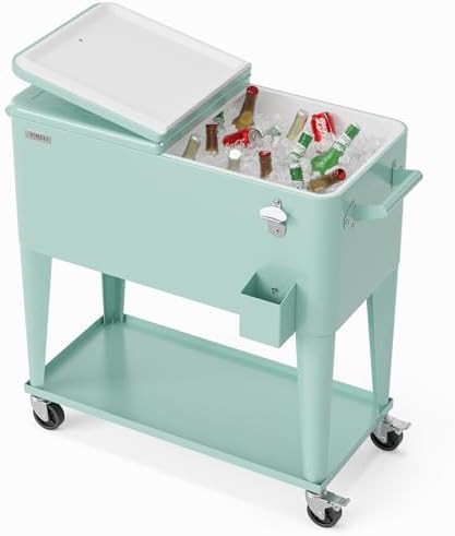 VINGLI Rolling Ice Chest, Portable Patio Party Bar Drink Cooler Cart, with Shelf, Beverage Pool w... | Amazon (US)