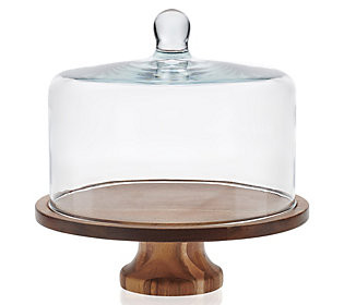 Libbey Acacia Wood Footed Cake Stand with Glass Dome | QVC