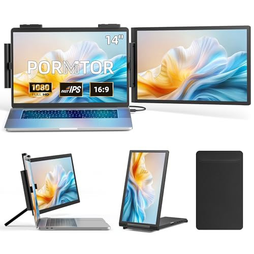 Pornitor Laptop Screen Extender, 14" FHD 1080P IPS Laptop Monitor Extender with USB C/HDMI Port, Plug and Play Dual Screen Portable Extended Monitor for 14"-16.5" Laptops | Amazon (US)
