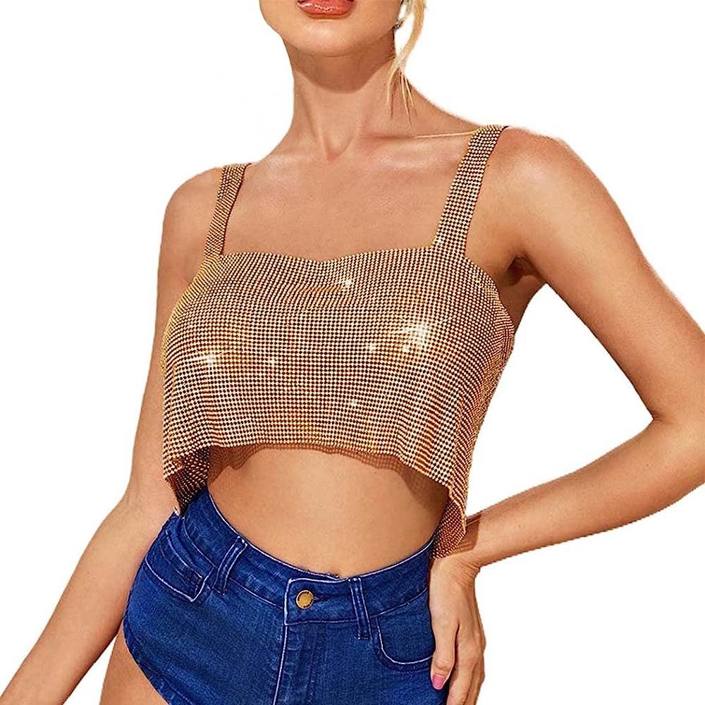 Yokawe Sexy Crop Tops Gold Sparkly Sequin Tube Top Glitter Sleeveless Tank Top for Women and Girl... | Amazon (US)