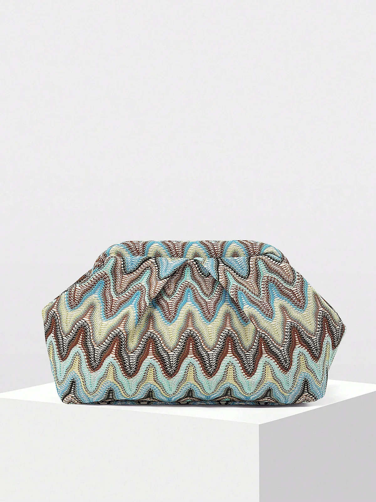 Zigzag Pattern Ruched Evening Clutch | Commense