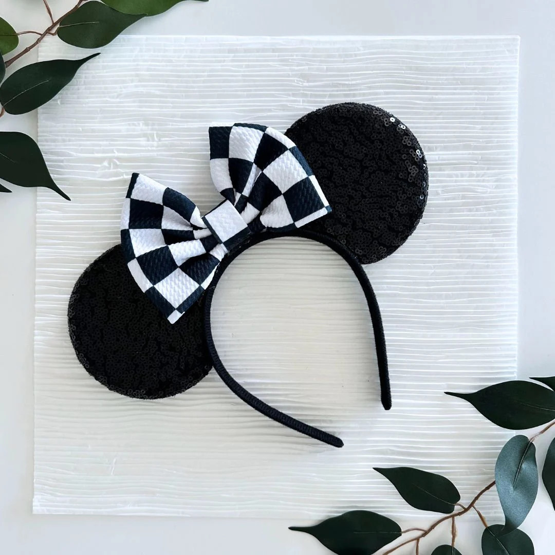 Mouse Ears | Checkered Black and White Bow  Mouse Ears Headband | Mouse Ears for Kids and Adults ... | Etsy (US)