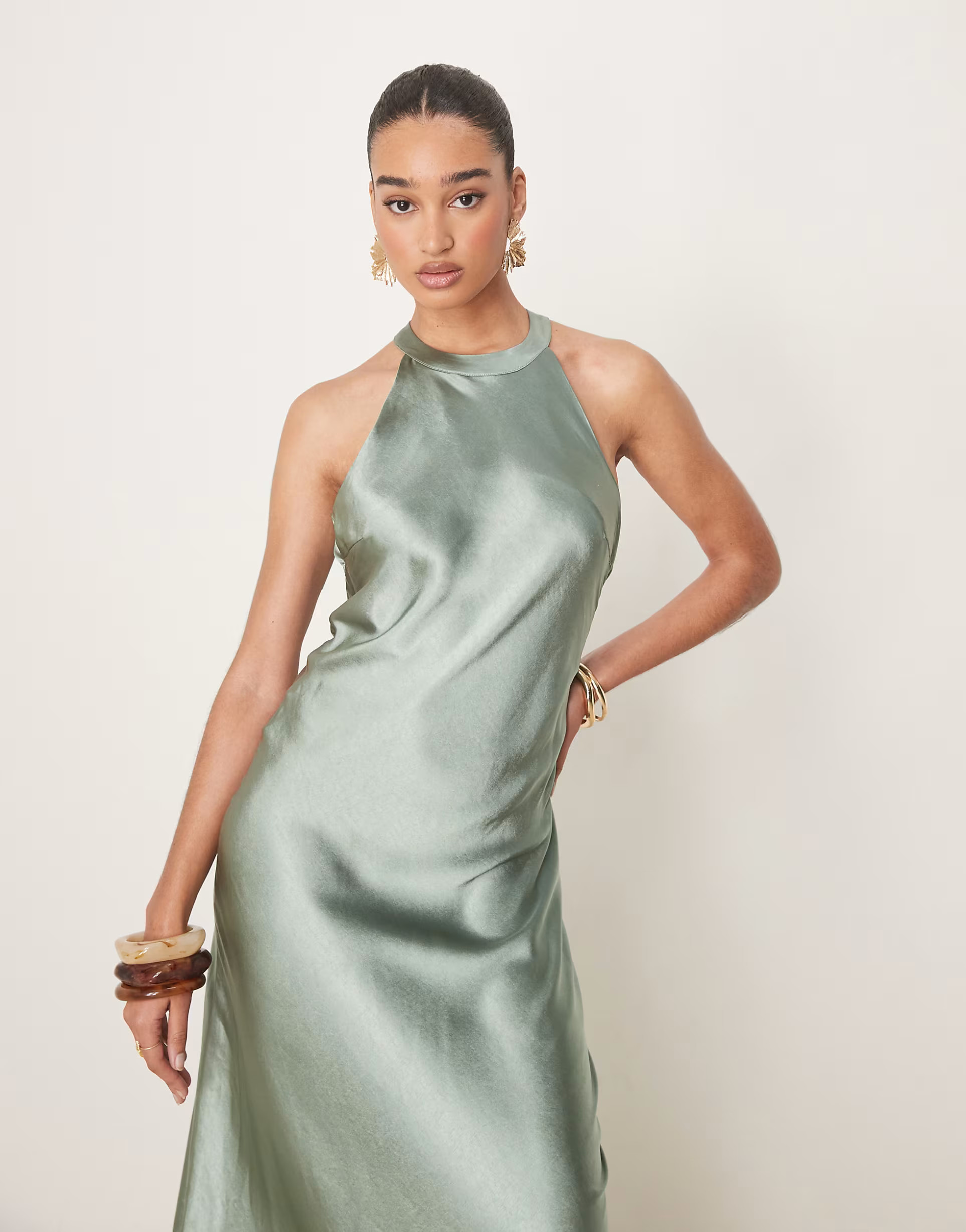 YAS high neck satin maxi dress in soft green | ASOS (Global)