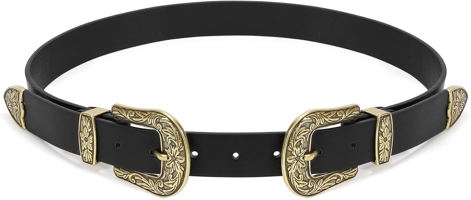 XZQTIVE Women Western Belt Double Buckle Cowgirl Country Rodeo Belt | Amazon (US)