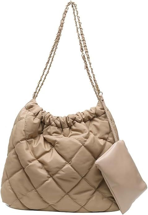 Quilted Tote Bag for Women Padding Down Cotton Hobo Bag Fashion Large Shoulder Bag | Amazon (US)
