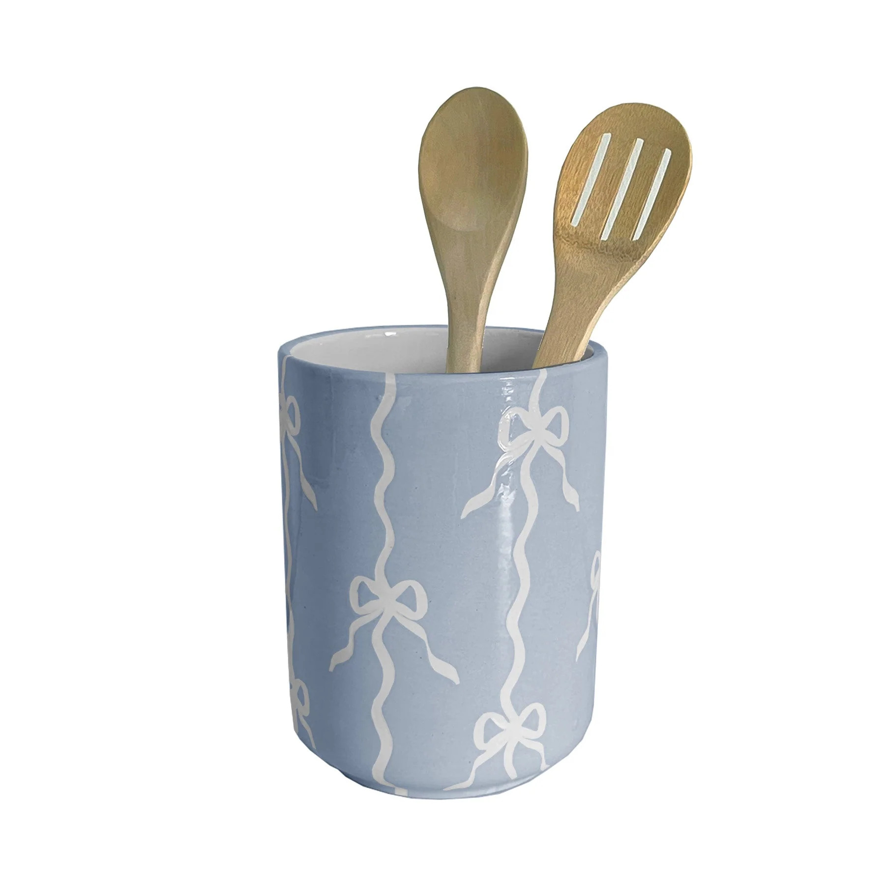 Bow Stripe Large Vase/ Utensil Holder | Ruby Clay Company