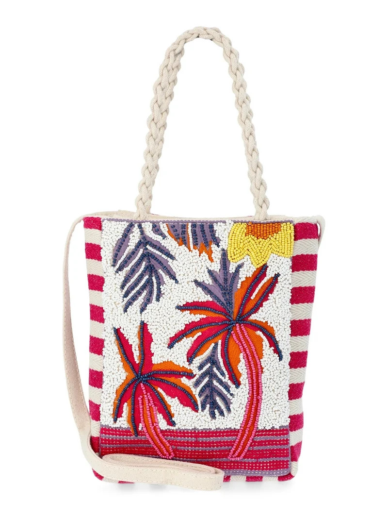 No Boundaries Women's Beaded Crossbody Tote Bag, Pink | Walmart (US)