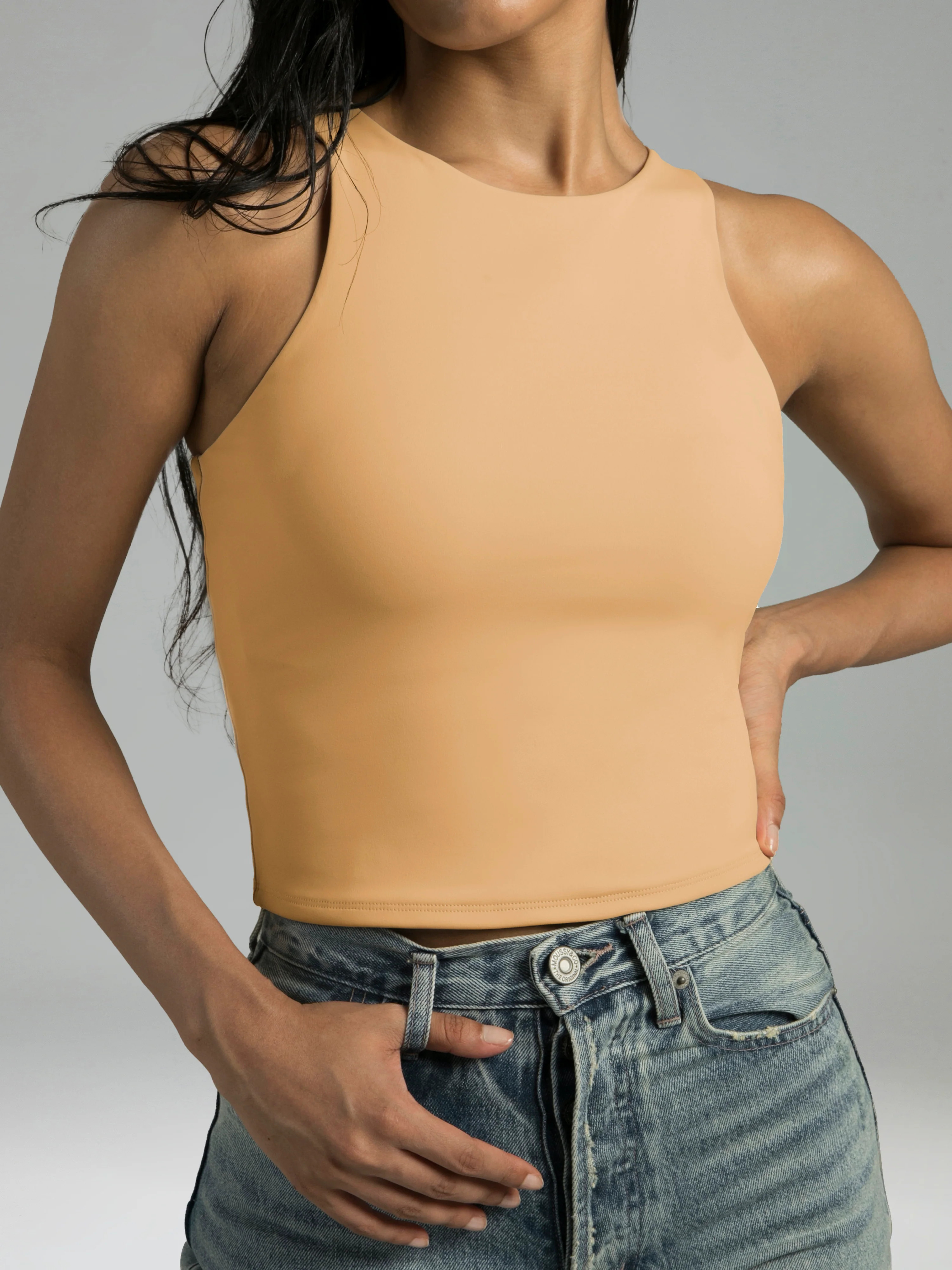 Essential High Neck Body Contour Cropped Tank Top – Double Lined | Colorfulkoala