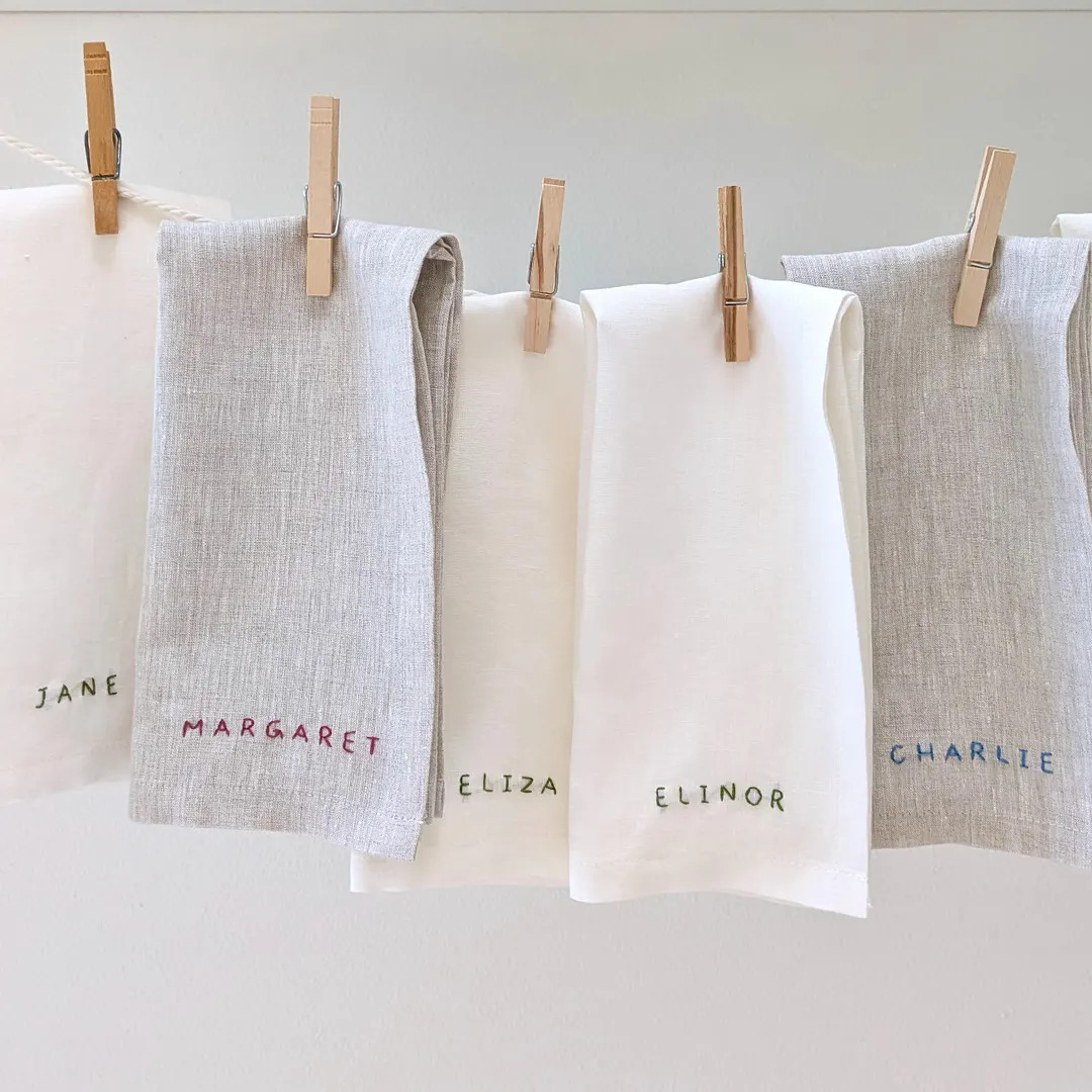 Hand Embroidered Personalized Linen Napkin | Custom Name Napkin - Etsy | Etsy (US)