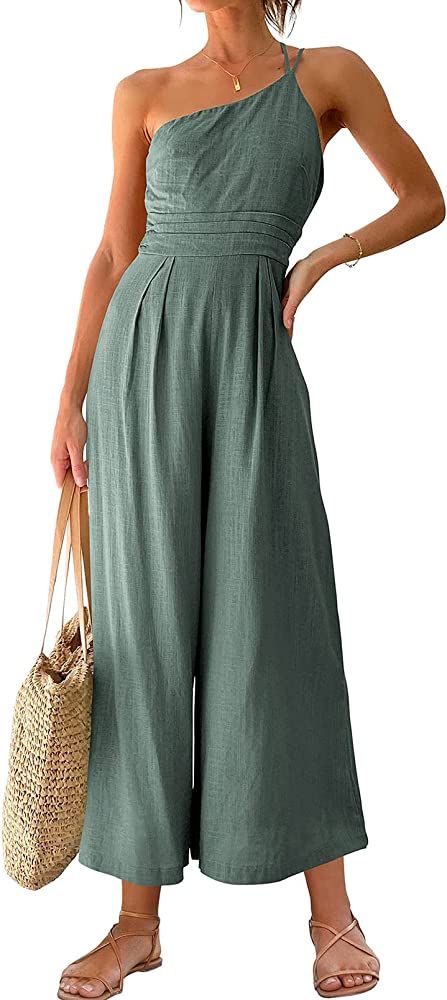 Pink Queen Women's One Shoulder Sleeveless High Waisted Wide Leg Long Pants Jumpsuit Romper with ... | Amazon (US)
