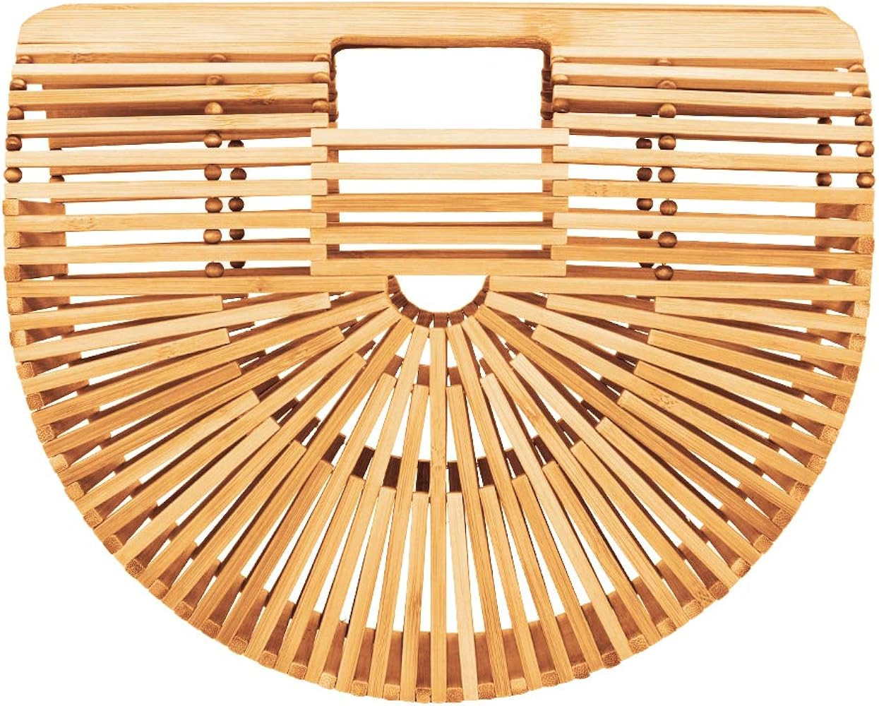 Bamboo Handbag Tote Bag by Handmade Straw Bag for Women Natural Basket Bag for Summer Beach … | Amazon (US)