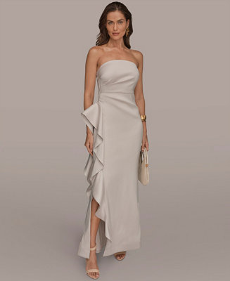 Donna Karan New York Women's Strapless Side Ruffle Gown - Macy's | Macy's