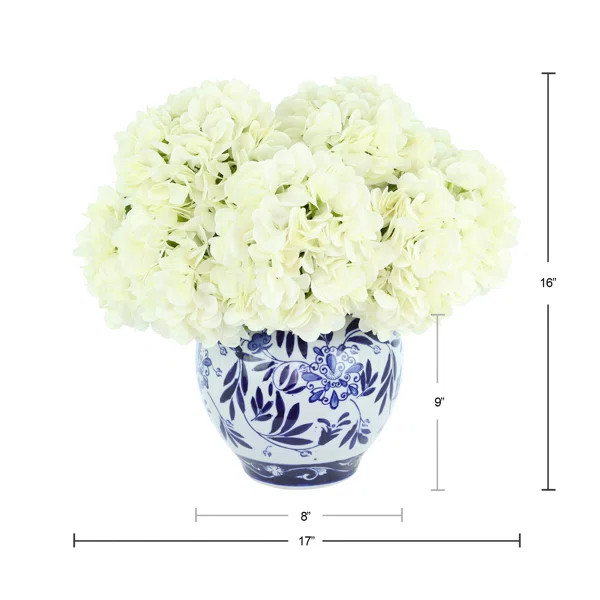 Hydrangea Arrangement in Blue and White Vase | Wayfair North America