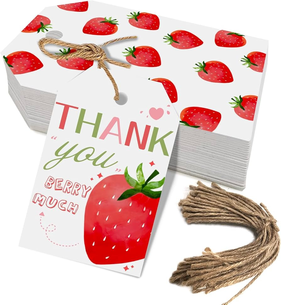 Strawberry Thank You Berry Much Tag Sweet Strawberry Themed Birthday Party or Baby Shower Thank Y... | Amazon (US)