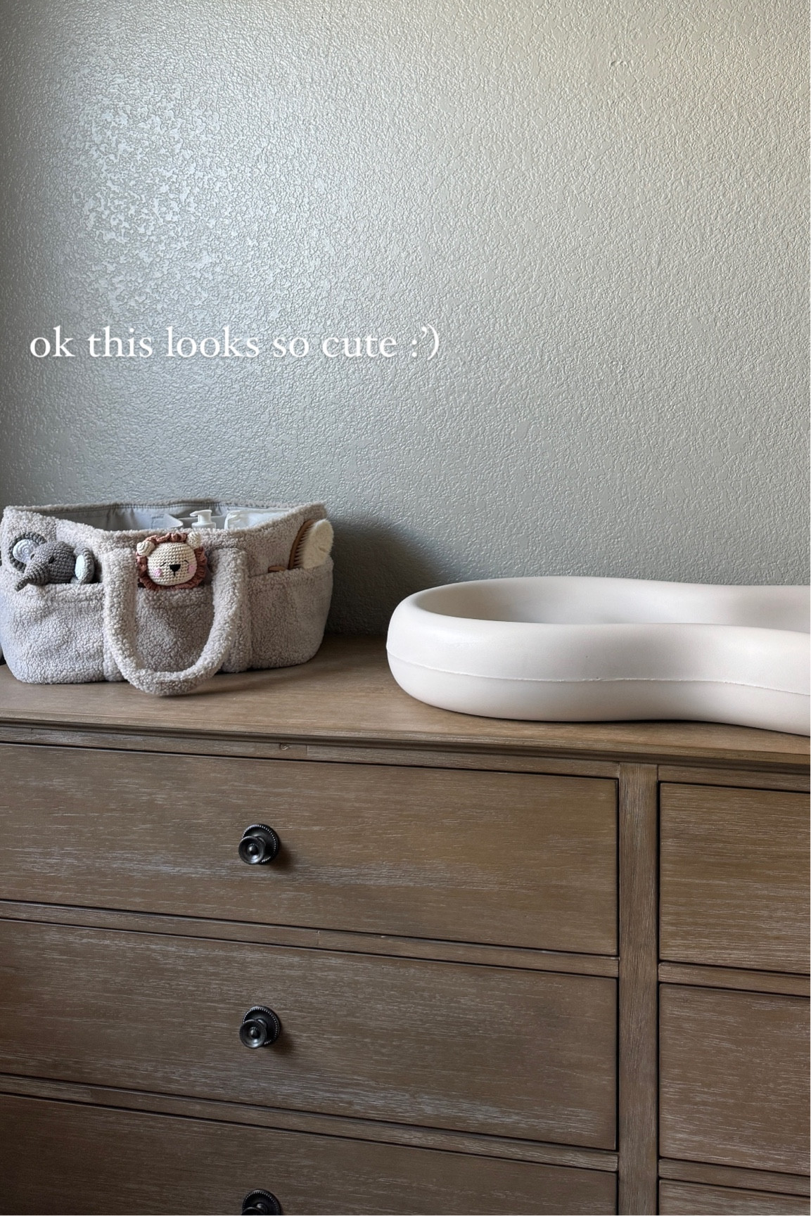 Sneak peak of baby boy’s organic, cozy nursery with some hints of green/tans! Obsessed with the boucle/teddy diaper caddy and can’t wait to use this keekaroo peanut changer. Also the dresser is GORG! 

#LTKHome #LTKBaby