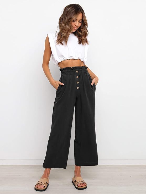 NIMIN Wide Leg Pants for Women High Waisted Linen Pants Casual Beach Loose Trousers with Pockets | Amazon (US)