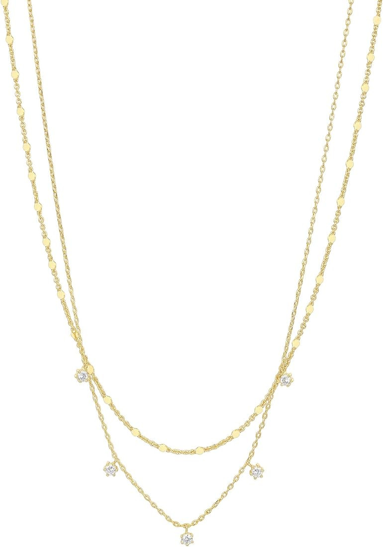 PAVOI 14K Gold Plated Dainty Layering Necklaces for Women | Snake Chain, Curb Link, Paperclip Lay... | Amazon (US)