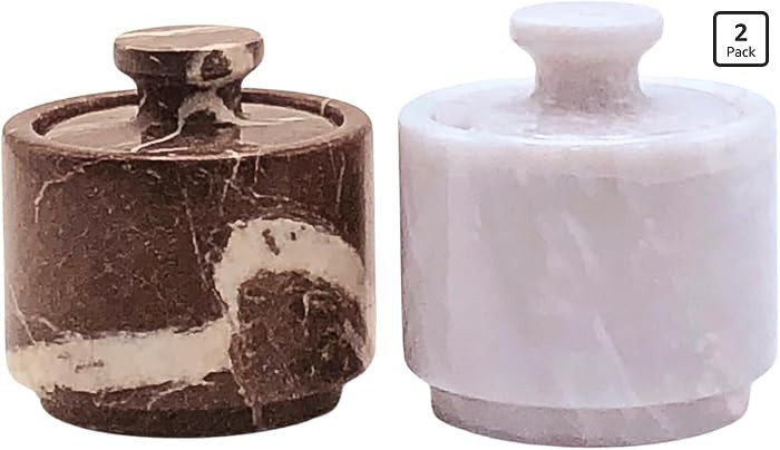 Marble Salt Cellar with Lid 2 Pack - Stone Salt Container for Countertop, Salt Box Keeper for Kit... | Amazon (US)