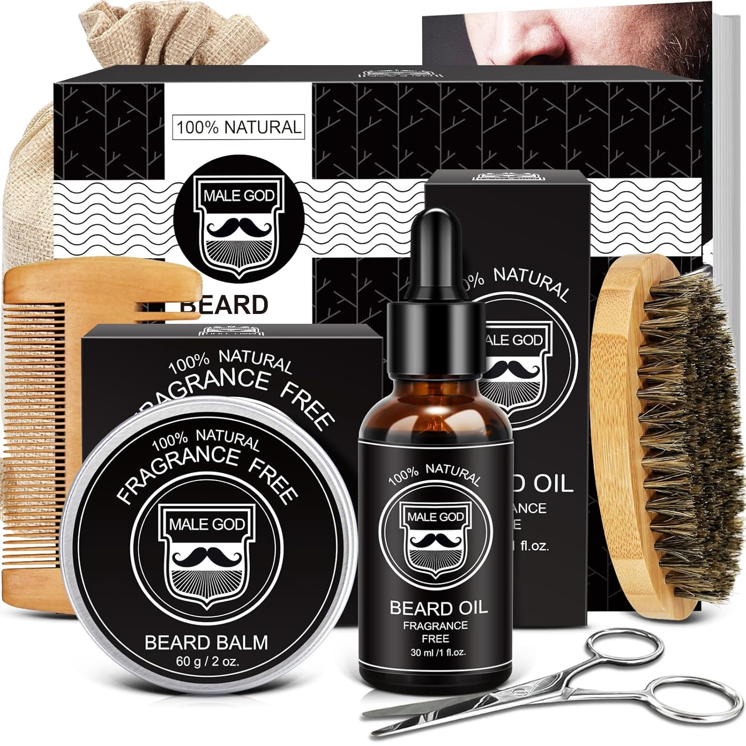 MALE GOD Stocking Stuffers for Men,Beard Kit with Beard Comb, Brush, Oil, Balm, Scissors, Beauty ... | Amazon (US)