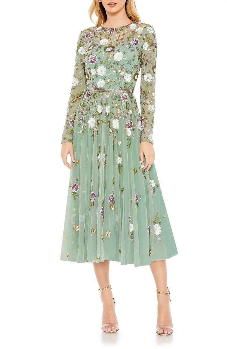 Sequin Floral Long Sleeve Mesh Dress | Nordstrom