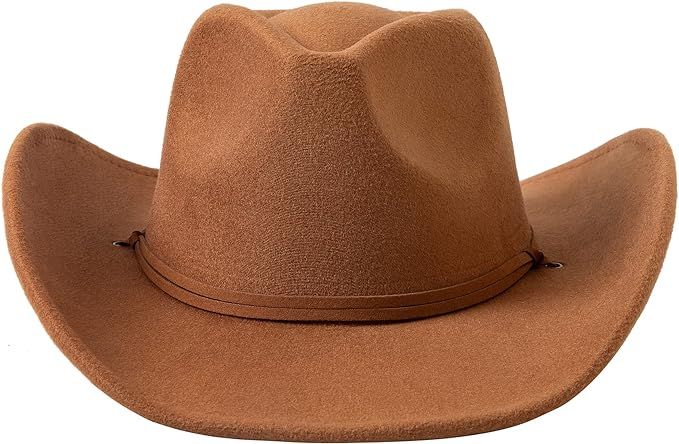 Lanzom Women Men Retro Felt Wide Brim Western Cowboy Cowgirl Hat Dress Up Hat with Wind Lanyard F... | Amazon (US)