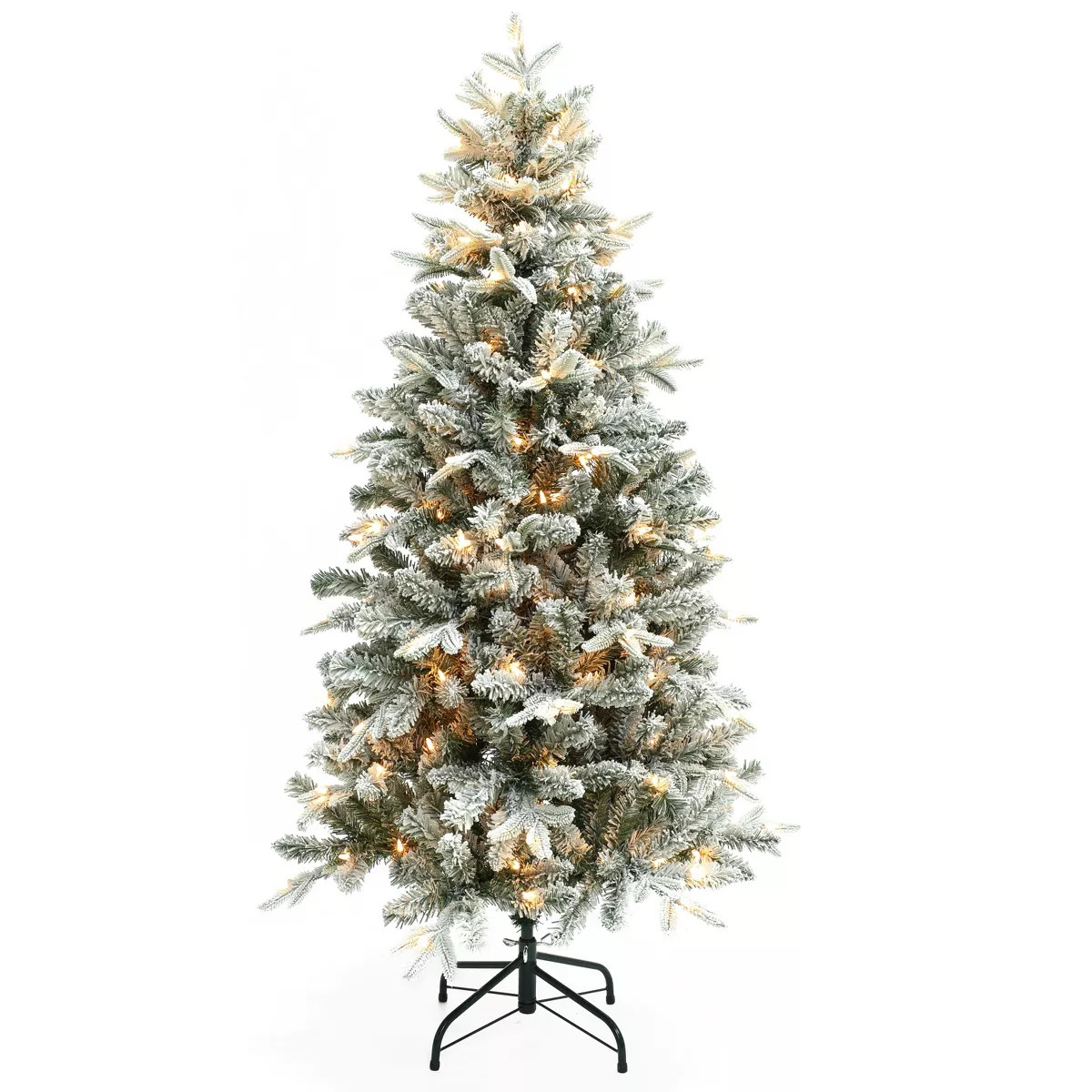 LuxenHome 5Ft Prelit Christmas Tree with Metal Stand, Full Fir Artificial Flocked Christmas Tree ... | Target