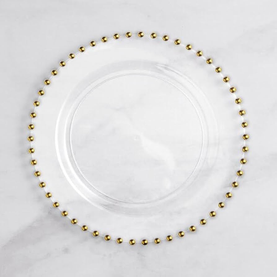 Clear Plastic Round Plates, 9 Inch, Gold Beaded Rim, BPA Free, Disposable, 12 Count, for Weddings... | Amazon (US)