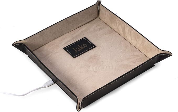 Custom Personalized Leather Valet Tray with Wireless Charger (Black) | Amazon (US)