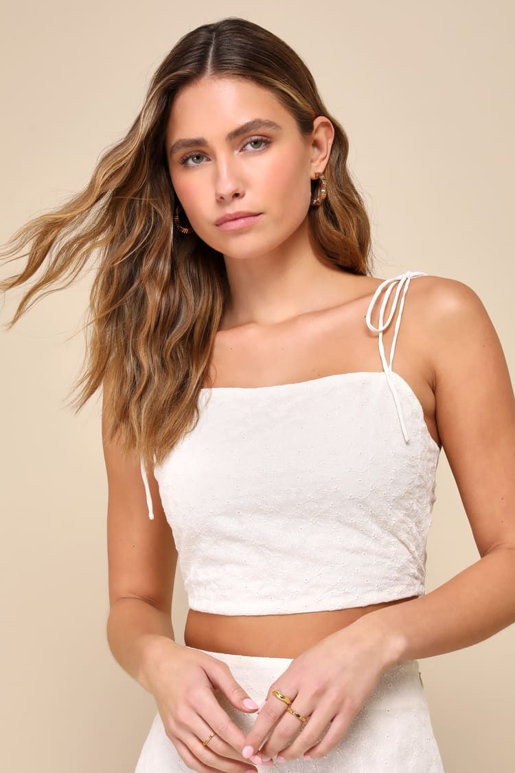 Pretty Bliss Cream Floral Embroidered Tie-Strap Crop Top | Lulus