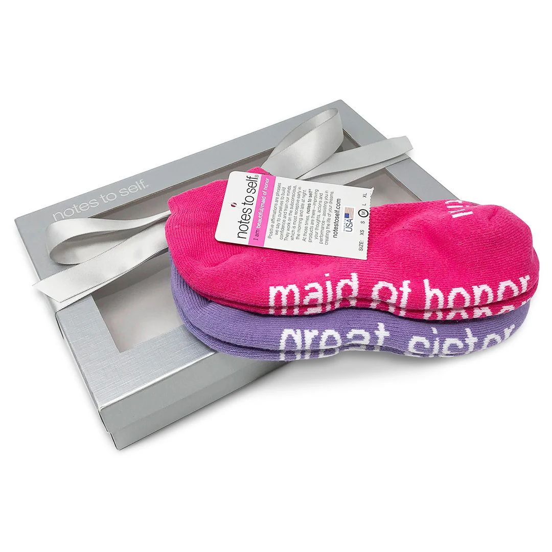 I am beautiful™ - maid of honor + I am a great sister® socks in silver gift box | notes to self