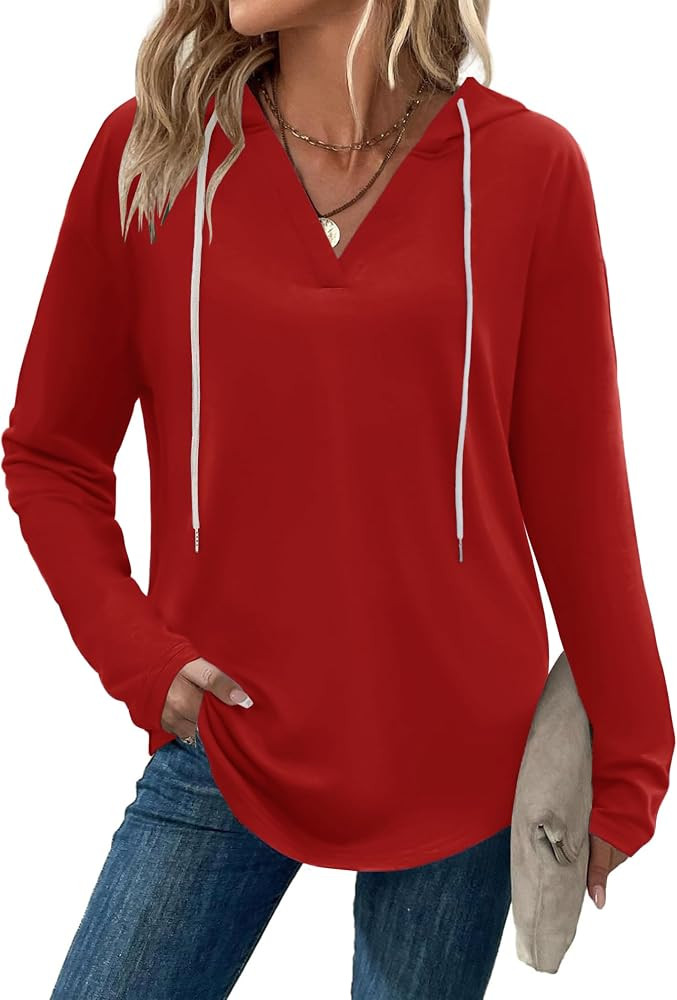 Zeagoo Hoodies for Women Long Sleeve Drawstring V Neck Pullover Sweatshirts Shirts Loose Casual F... | Amazon (US)