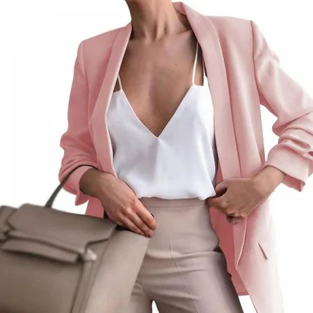 Womens Casual Blazers Open Front Long Sleeve Work Office Jackets Blazer Pink | Walmart (US)