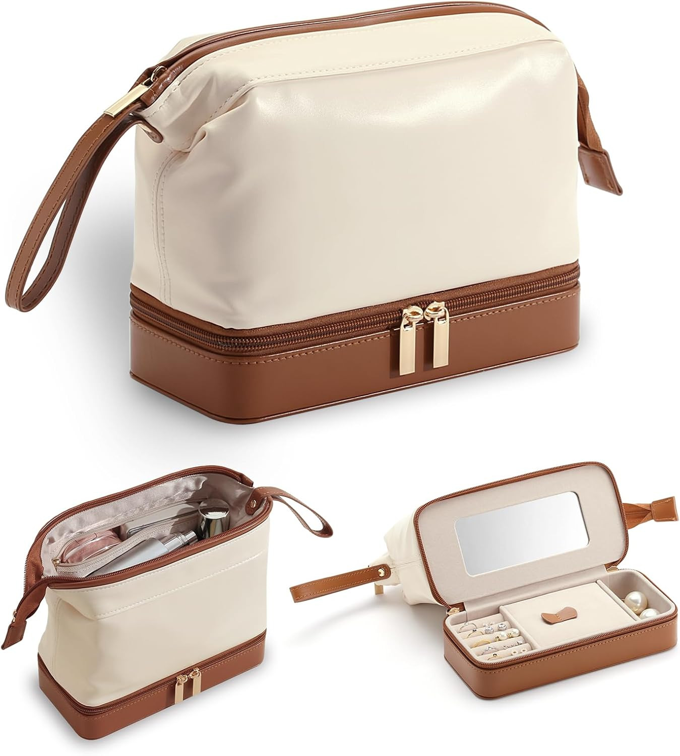 2-in-1 Travel Makeup Bag & Jewelry Organizer with Mirror for Women | Amazon (US)