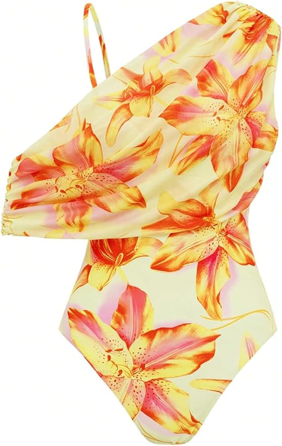 SHENHE Women's Floral One Piece Swimsuit Tummy Control One Shoulder Ruched Bathing Suit | Amazon (US)