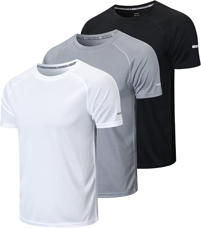 frueo Men's 3 Pack Workout Shirts Dry Fit Moisture Wicking Short Sleeve Mesh Athletic T-Shirts | Amazon (US)