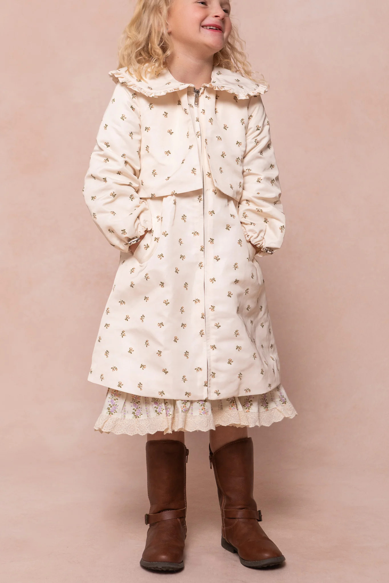 Mini Clementine Raincoat in Cream Floral | Ivy City Co