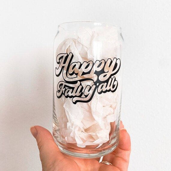 Happy Fall Y'all Beer Can Glass | Soda Can Glass | Iced Coffee Glass | Glass Coffee Cup | Hallowe... | Etsy (US)