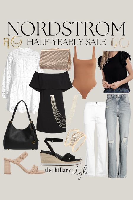 Nordstrom Half-Yearly Sale: spring and summer fashion basics on sale at Nordstrom for the half-yearly sale—up to 60% off: Denim, jeans, white denim, white dress, black dress, black top, body suit, wedges, braided sandals, espadrilles, gold clutch, handbag, gold earrings, gold hoops, gold layered necklace. Mother, Good American, Coach, Frame, Nina, Dolce Vita, Cole Haan.

#LTKsalealert #LTKFind #LTKstyletip
