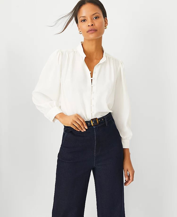 Draped Sleeve Button Front Top | Ann Taylor (US)