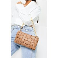 Tan Oversized Weave With Gold Chain Shoulder Bag | PrettyLittleThing UK