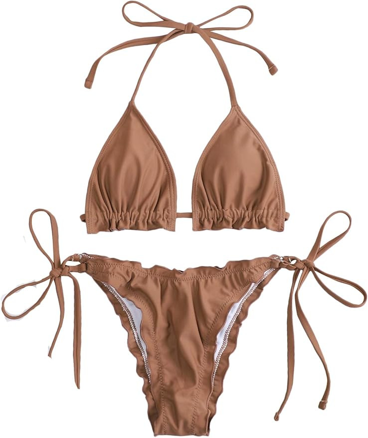 SOLY HUX Women's Floral Print Bikini Sets Halter Tie Side Triangle Sexy Swimsuits | Amazon (US)