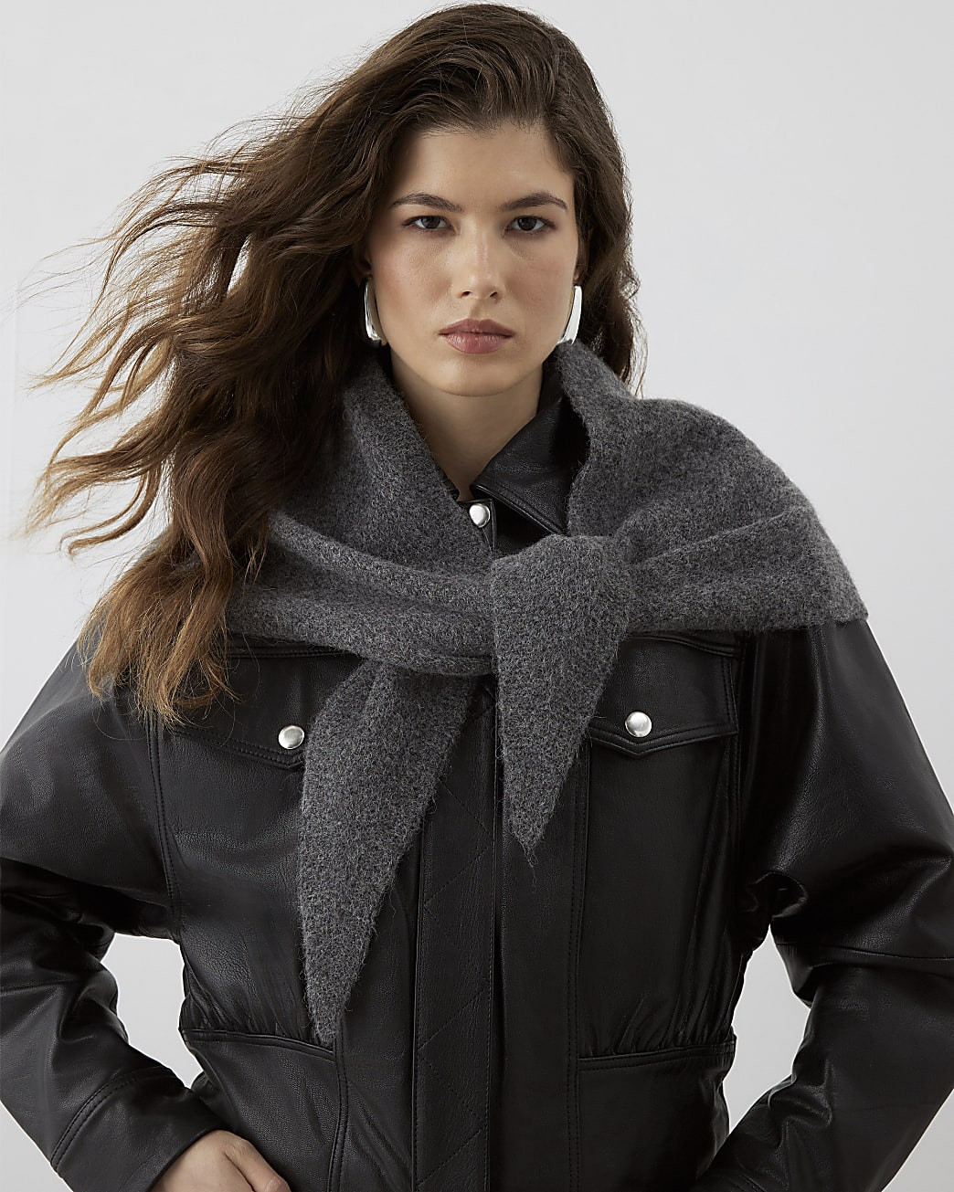 RI Studio Grey Knit Tie Alpaca Blend Scarf | River Island UK & IE