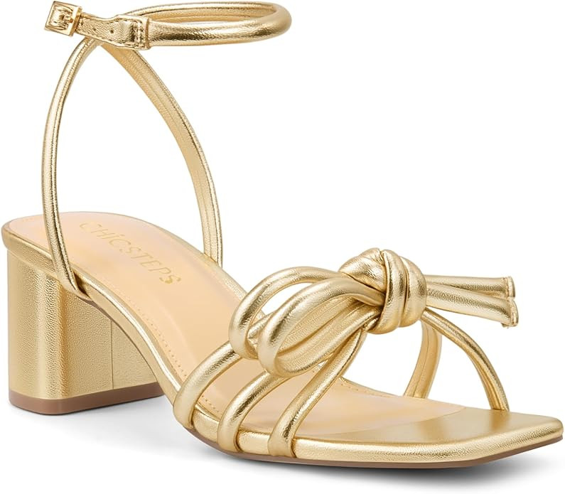 Women's Bow Knot Block Heel Sandals,Square Toe Heeled Sandals with Adjustable Ankle Strap,Chunky ... | Amazon (US)